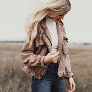 Free People Flight Line Cotton Embroidered Bomber